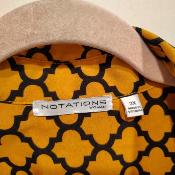 Notations Women's Yellow & Black Geometric Print Button Down Shirt Sz 2X Career - Picture 2 of 7